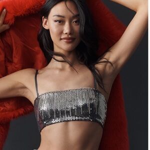 NWT Anthropologie Sequin Fringe Bralette Size XL